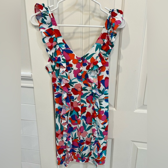 Karlie Dresses & Skirts - Karlie Floral Linen Blend Ruffled Button Front Dress - Multicolor (Small) | NWOT
